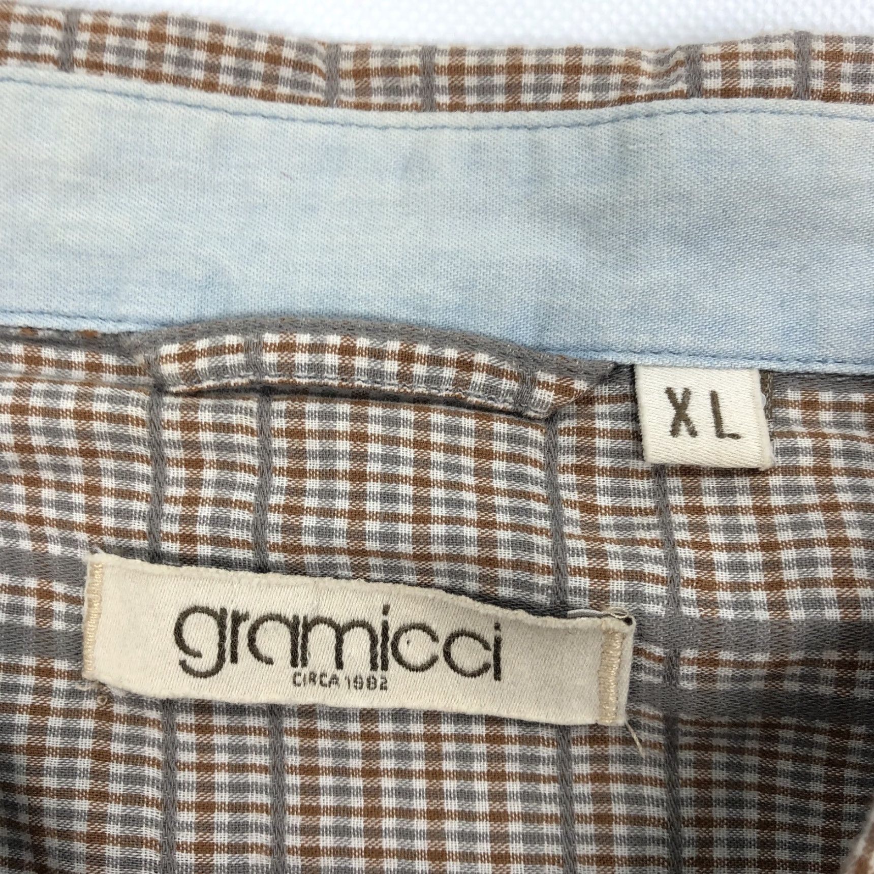 Gramicci Gramicci Shirt Main Selling Point Plaid Short Sleeve Button-Up Casual Men's XL Brown Gray Cotton Snap Size US XL / EU 56 / 4 - 3 Thumbnail