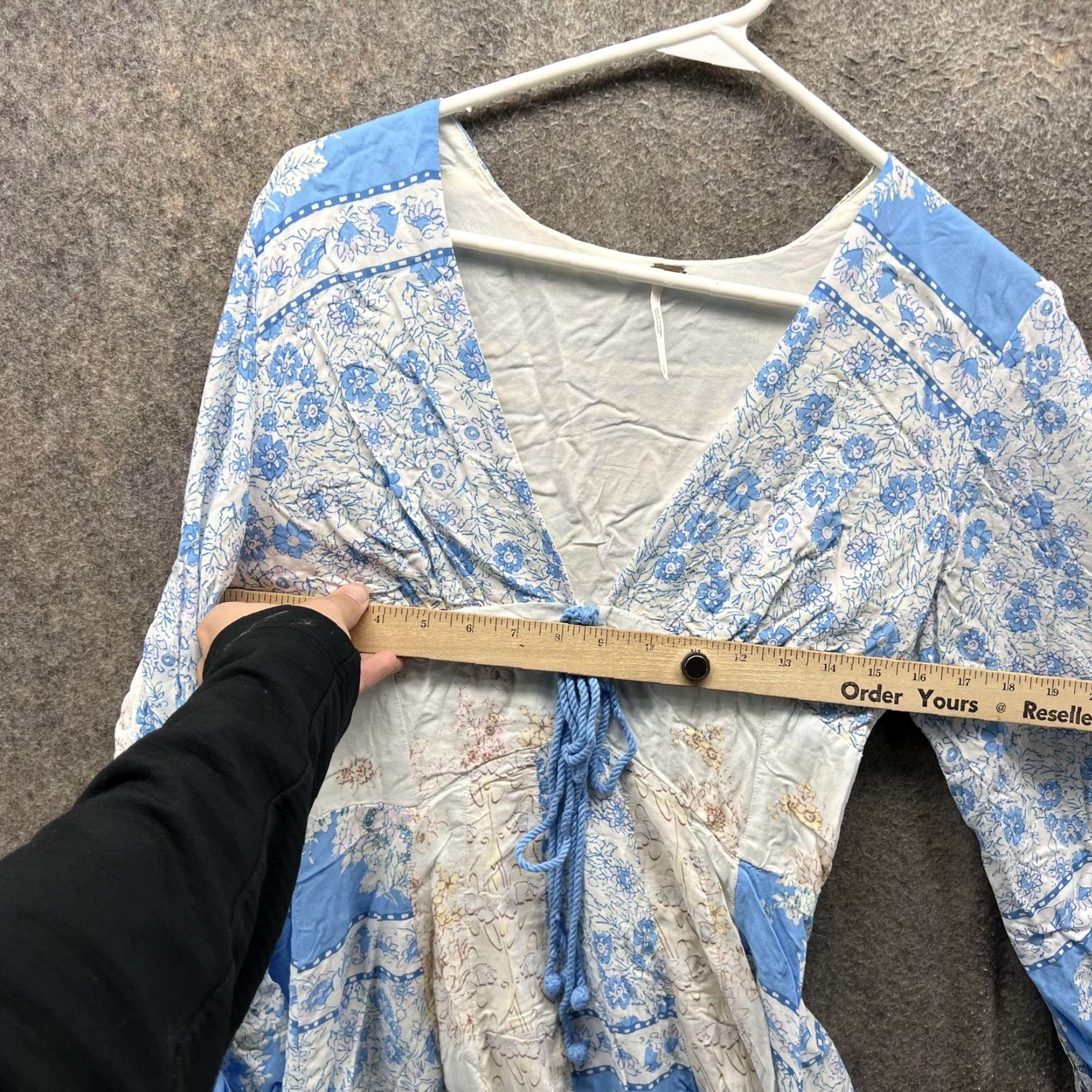 Free People Free People Dress Womens Small Petite Blue Floral Boho V Neck Tassel Gold Size S / US 4 / IT 40 - 4 Thumbnail