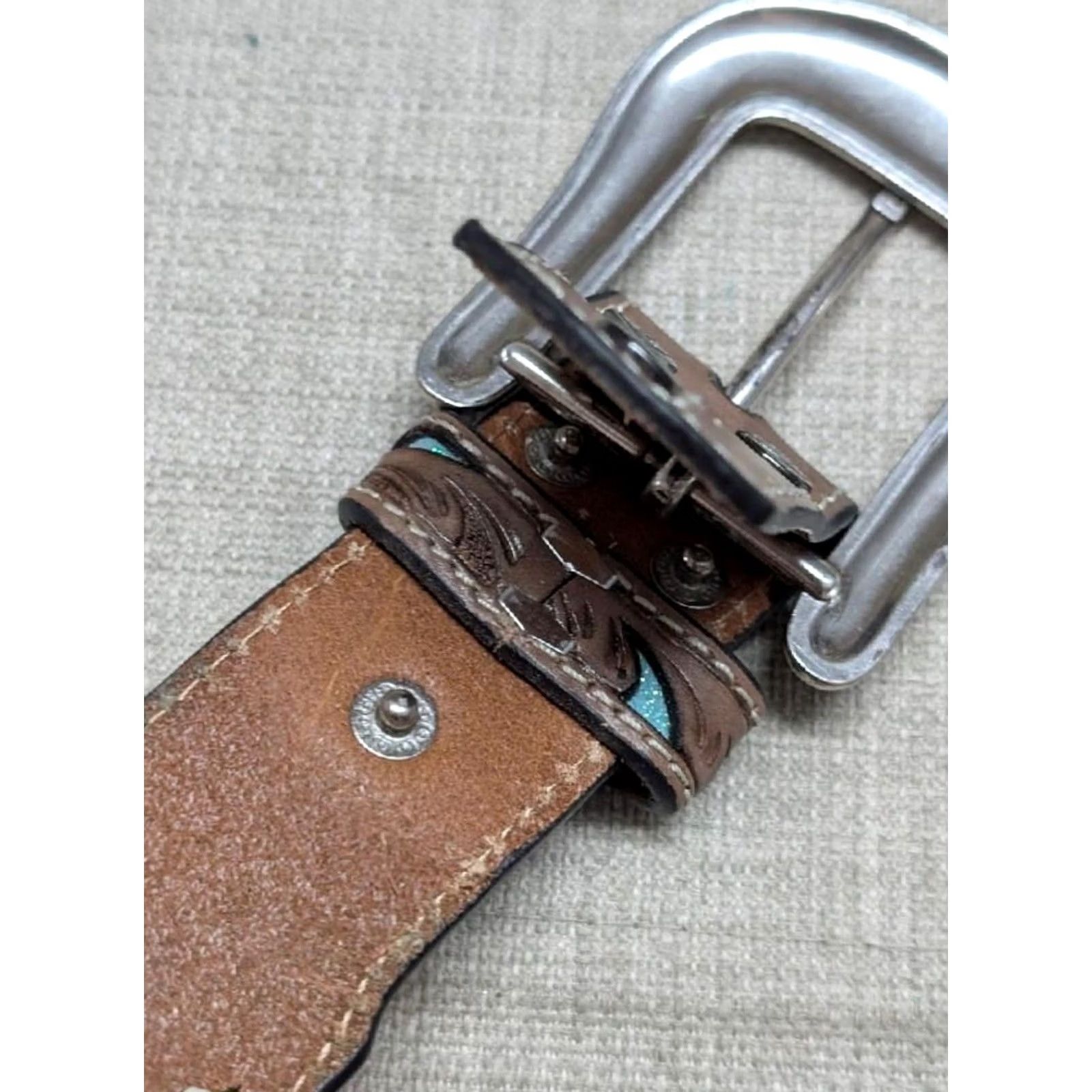 Ariat VINTAGE Ariat Western Belt 34 Leather Tooled Floral Buckle Tapered Brown Men Size 34 - 5 Thumbnail