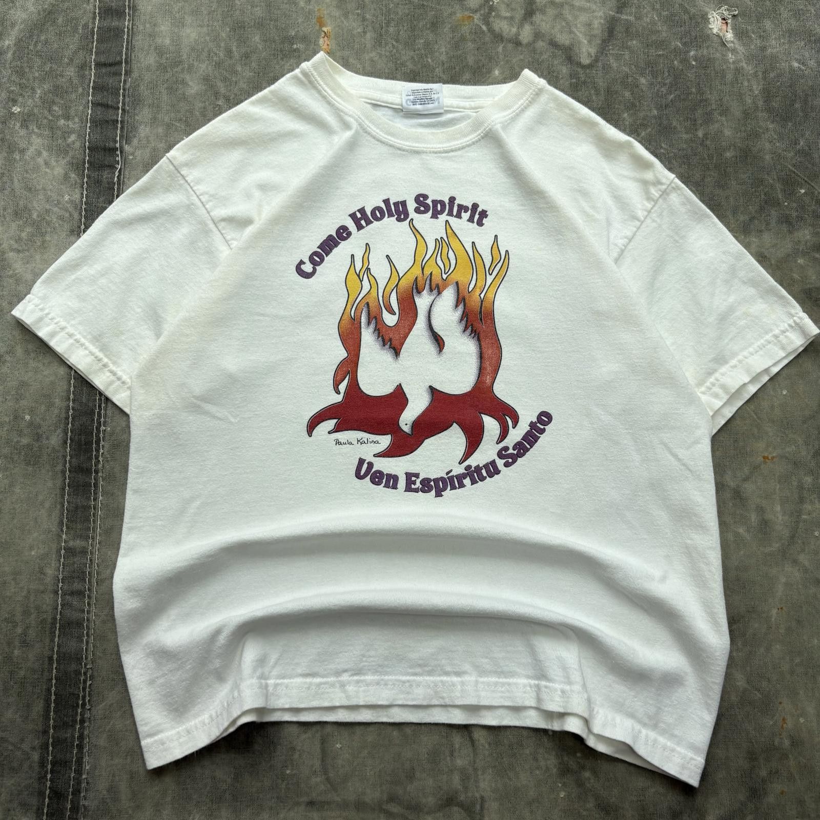 Gildan Vintage Y2K Come Holy Spirit Fire Dove Spanish Jesus Shirt Size US XS / EU 42 / 0 - 1 Thumbnail