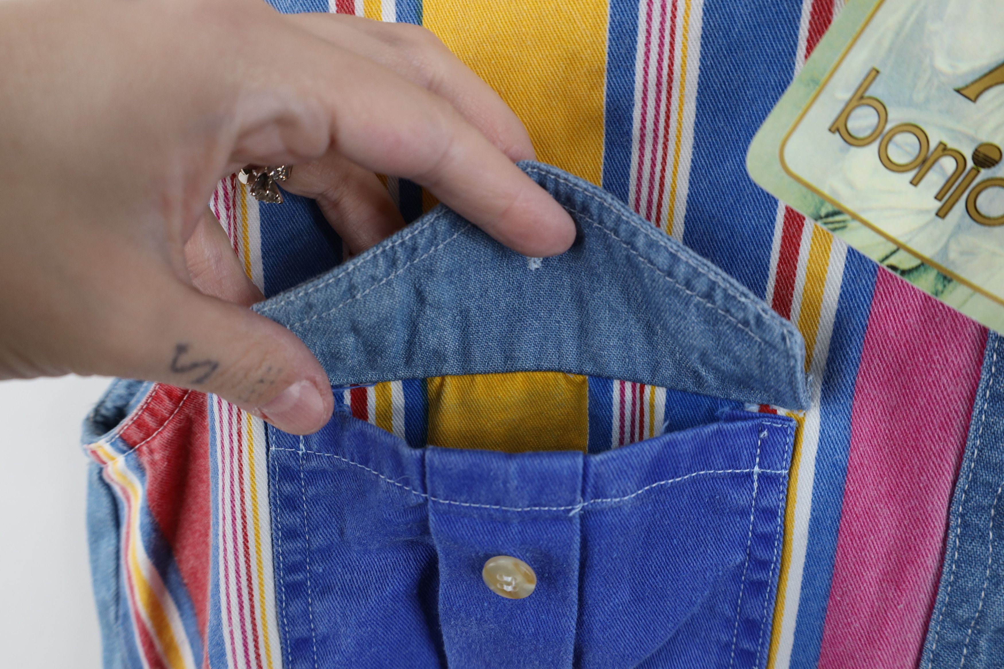 Vintage Deadstock Vintage 90s Striped Sleeveless Denim Button Shirt Size M / US 6-8 / IT 42-44 - 5 Thumbnail