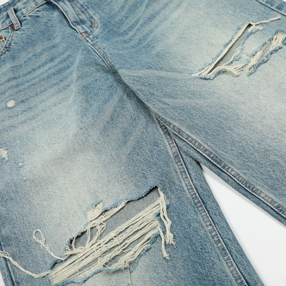 Japanese Brand × Vintage Washed distressed loose men's trendy punk ripped jeans Size US 32 / EU 48 - 4 Thumbnail