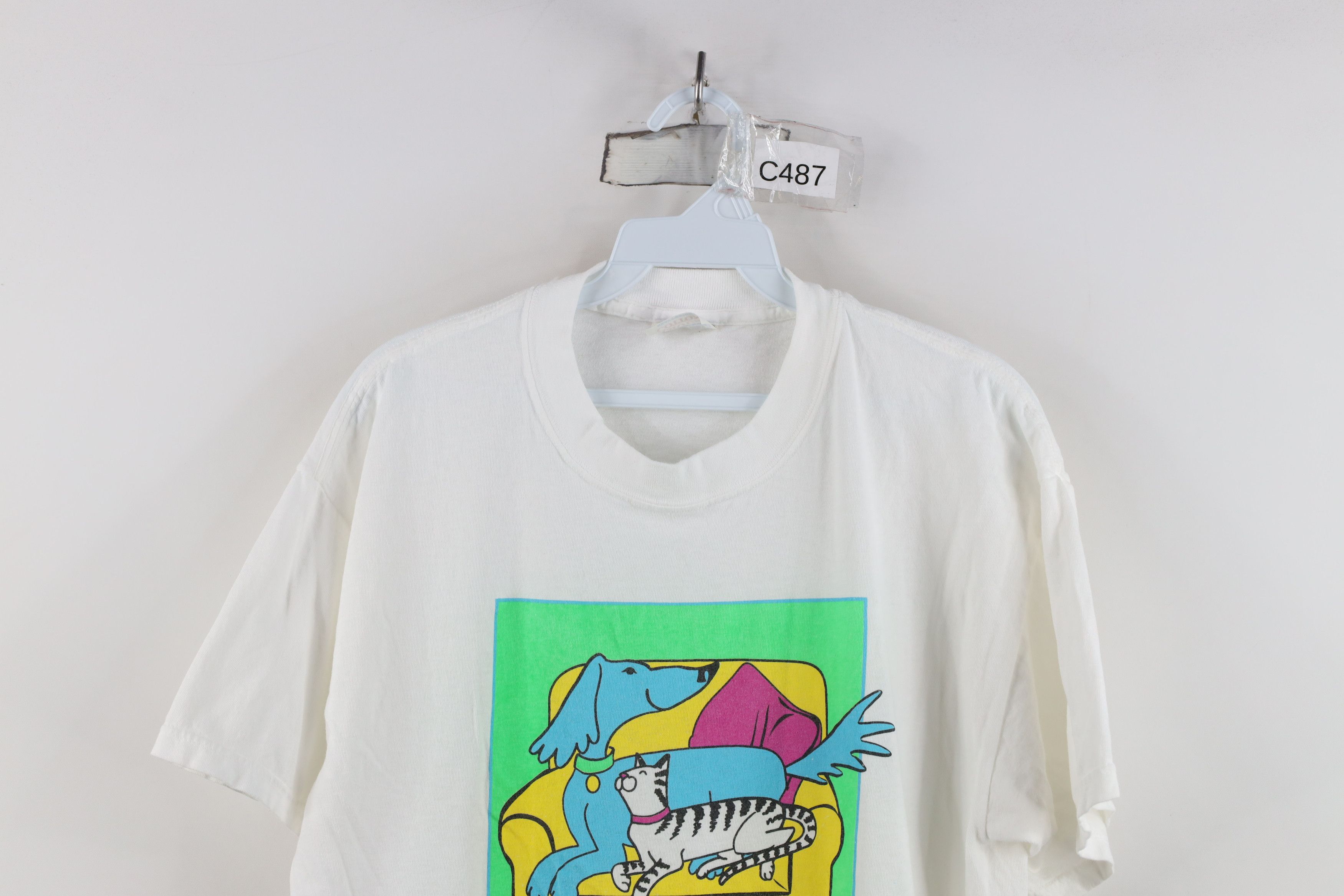 Vintage Vintage 90s Streetwear Society Member Dog Cat T-Shirt Size L / US 10 / IT 46 - 2 Thumbnail
