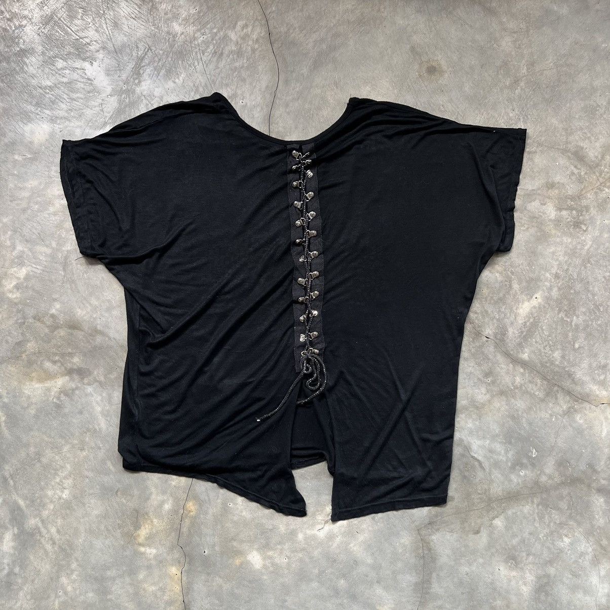If Six Was Nine 2000s Black Skull Vkei Style Back Lace Studed Shirt Size ONE SIZE - 2 Thumbnail