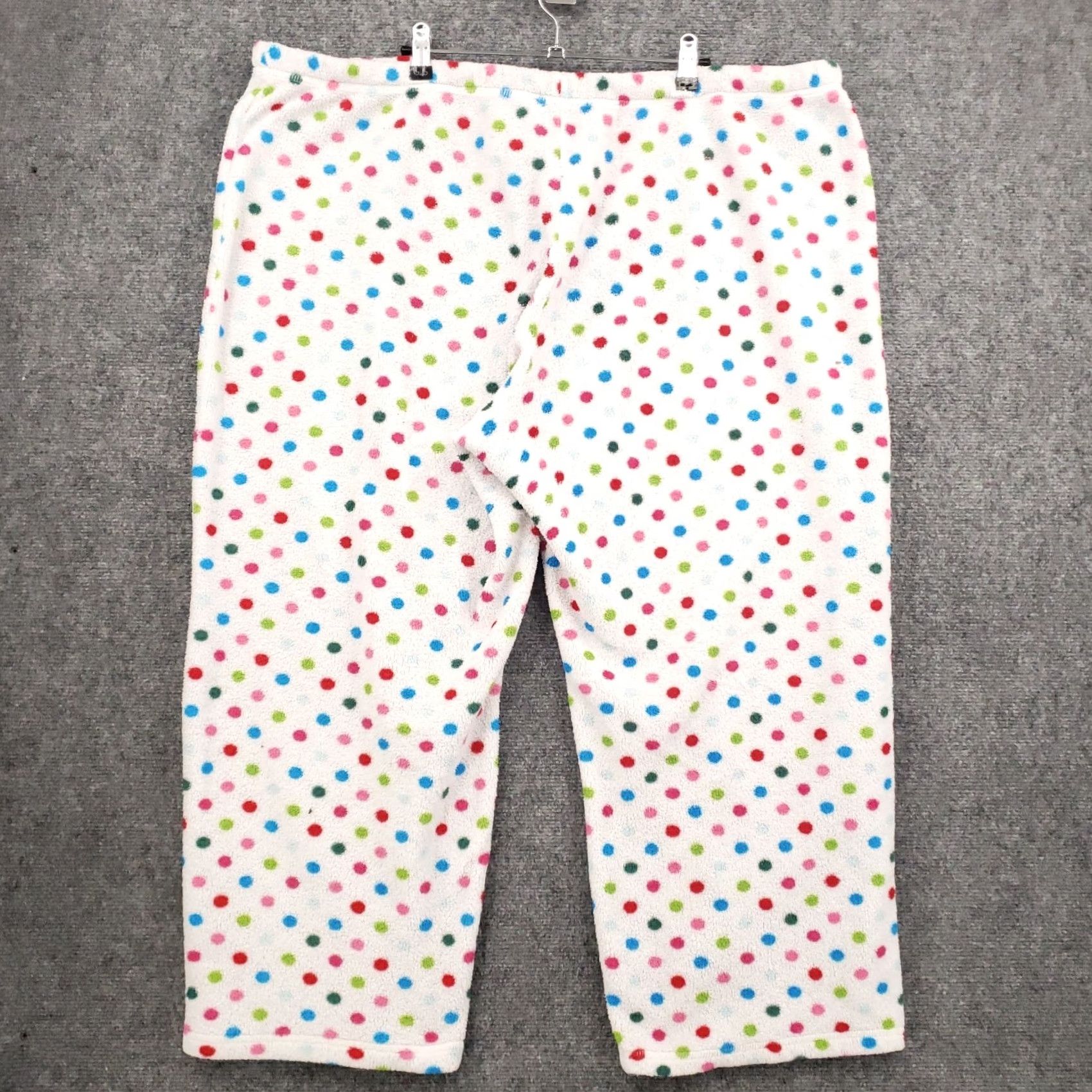 Vintage Pajama Pants Womens 3X Plus White Sleepwear Fleece Polka Dots Drawstring Lounge Size 40" / US 18 - 2 Thumbnail
