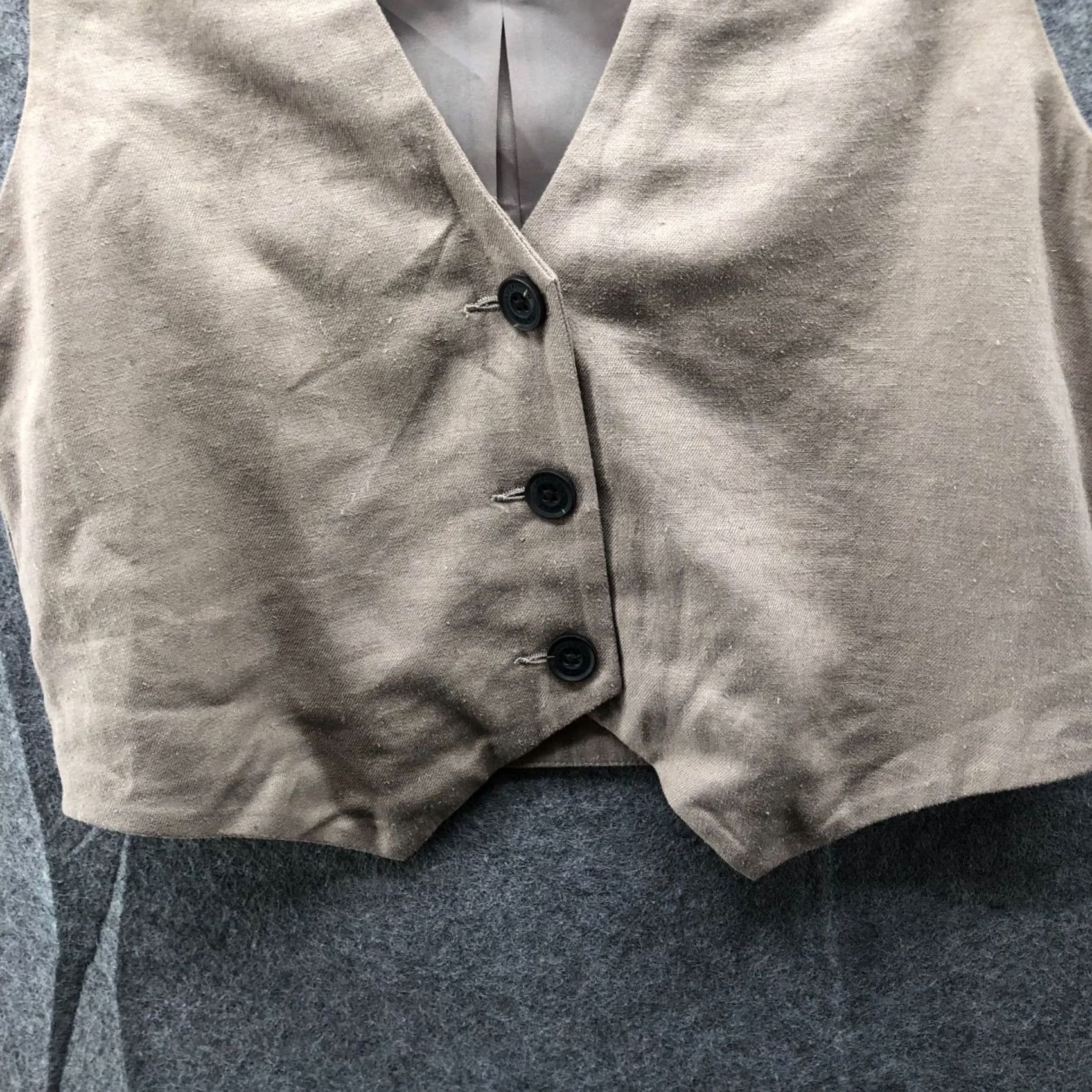 American Eagle Outfitters VINTAGE American Eagle Outfitters Linen Blend Vest Waistcoat Womens XS Tan Button Front V-Neck Size XS / US 0-2 / IT 36-38 - 4 Thumbnail