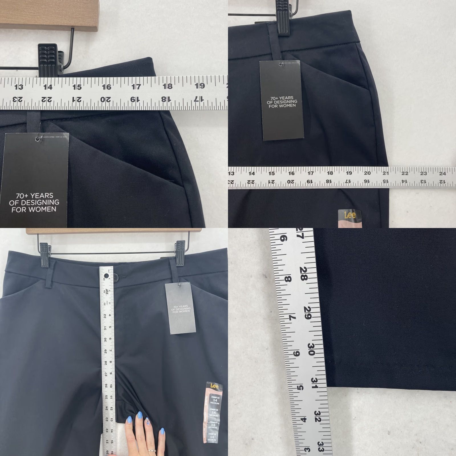Lee Lee Pants Womens 14 Medium Black Straight Leg Wrinkle Free Work Office Classic Size 36" / US 14 / IT 50 - 8 Thumbnail