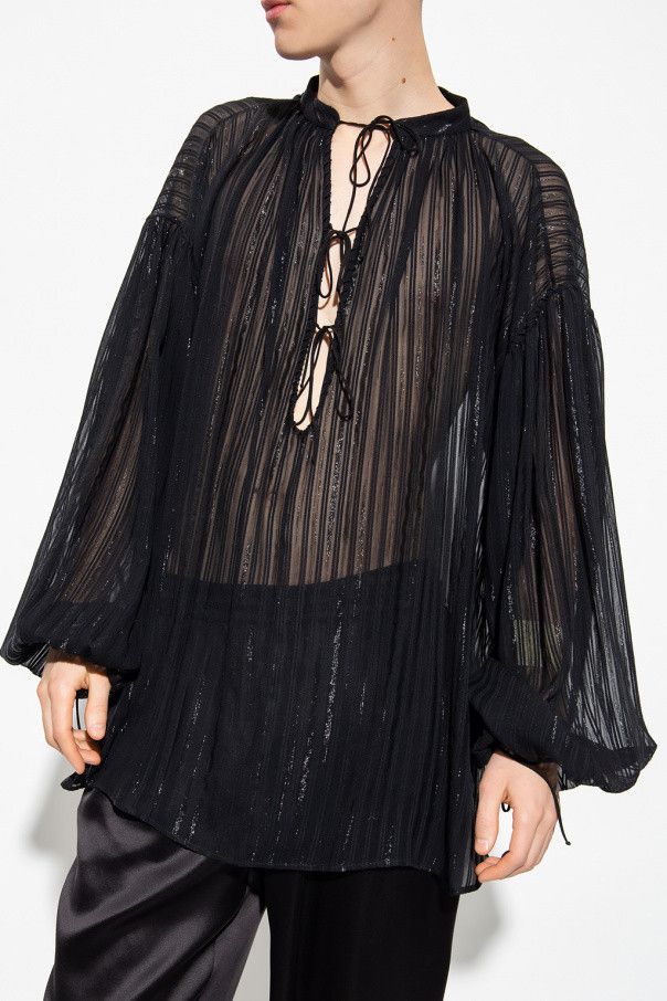 Saint Laurent Paris o1s1wg110824 Blouse in Striped Georgette in Black Size US L / EU 52-54 / 3 - 3 Thumbnail