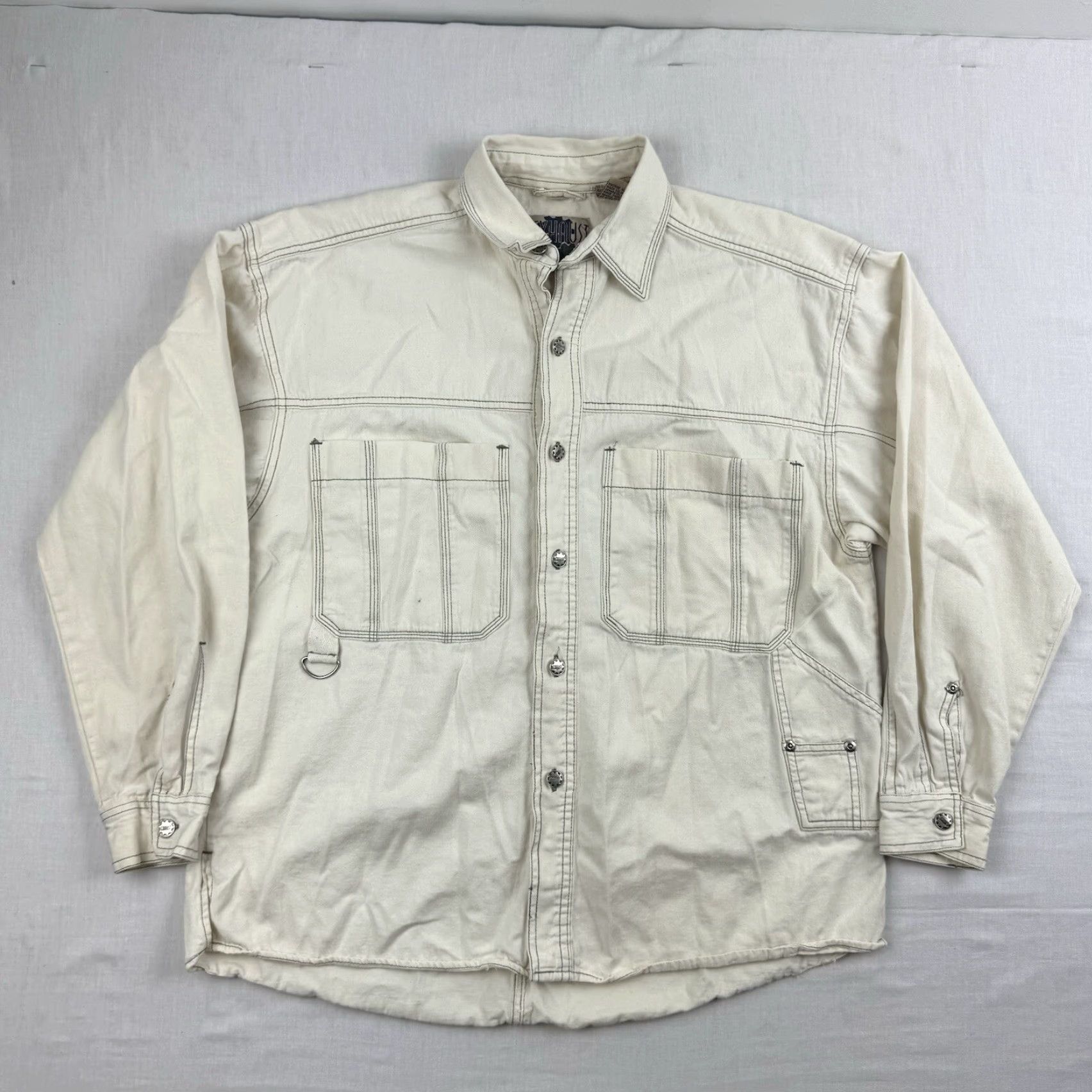 Vintage VINTAGE Exhaust Urban Clothing Button-Up Shirt Men Small Ivory Solid Casual 90s Grunge Tech Y2K Size US S / EU 44-46 / 1 - 2 Thumbnail