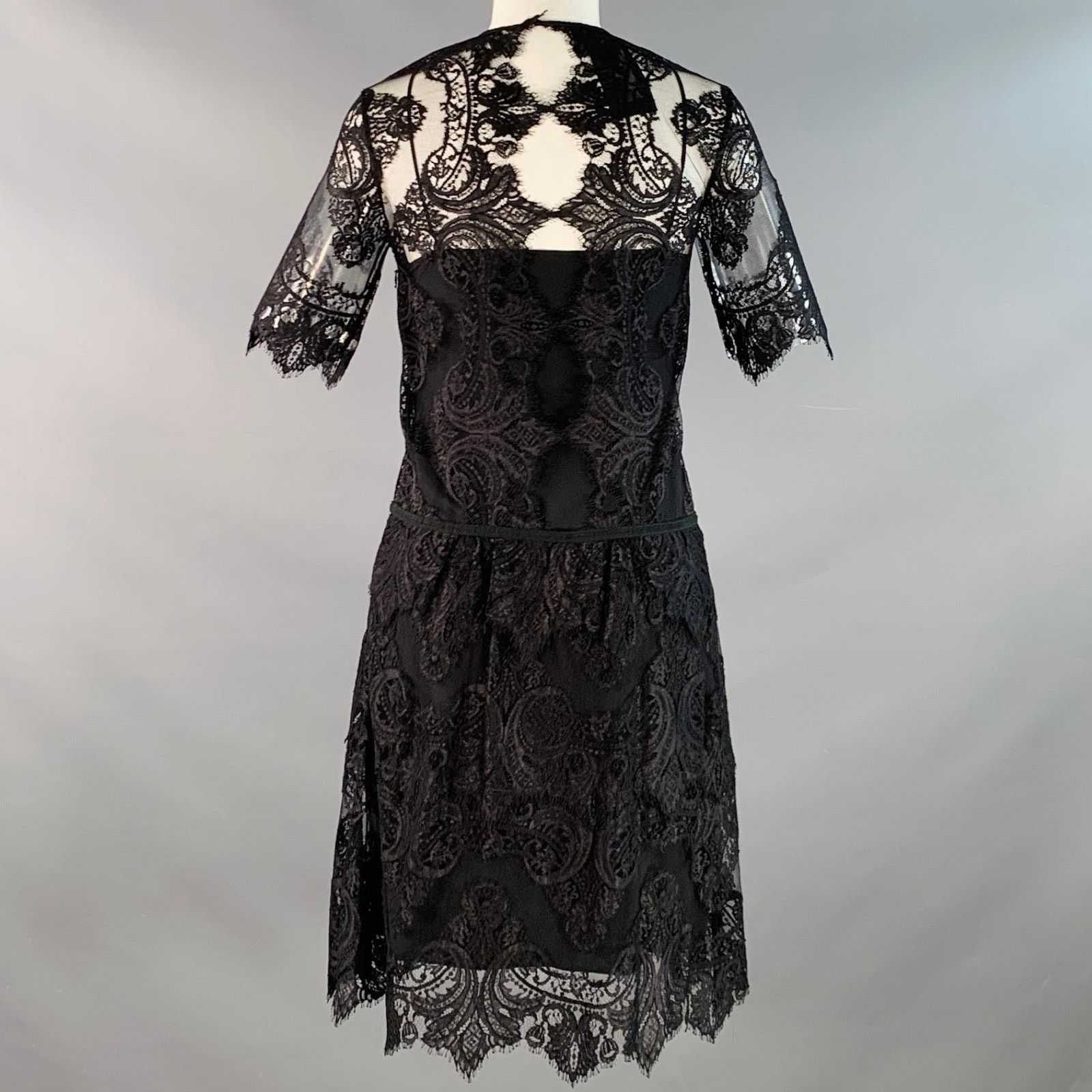 Burberry Black Lace Short Sleeve Drop Waist Knee Length Dress Size XS / US 0-2 / IT 36-38 - 4 Thumbnail