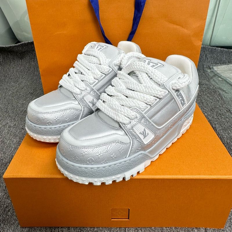 Louis Vuitton Louis Vuitton Silver Trainer Maxi Low Top Sneakers 0079 Size US 8.5 / EU 41-42 - 1 Thumbnail