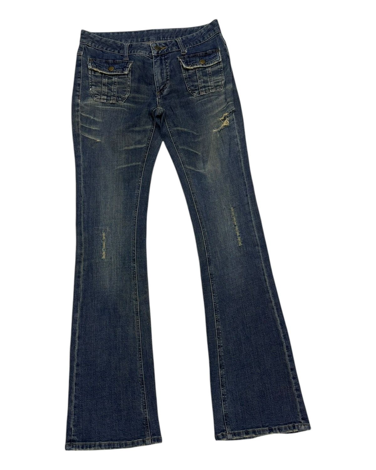 Japanese Brand Flare Jeans No Brand Bootcut Bush Jeans Distressed Denim Size 29" - 3 Thumbnail