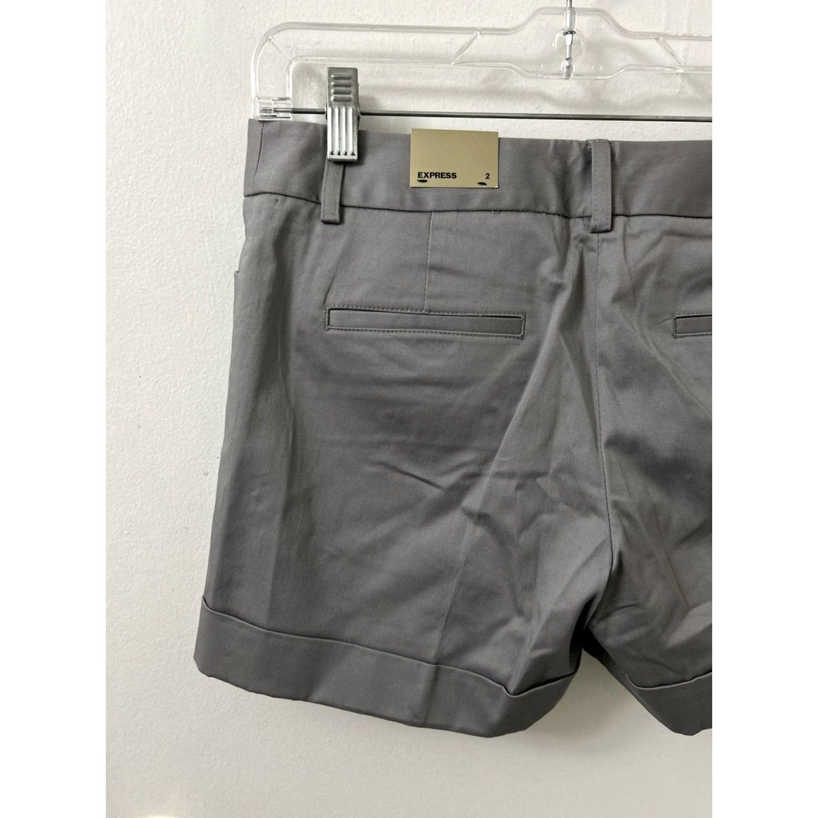 Express VINTAGE: No Express Editor Shorts Womens Size 2 Gray NWT Cotton Blend Stretch Cuffed Chino 4.5in Inseam Pockets Wool? Size 26" / US 2 / IT 38 - 2 Thumbnail