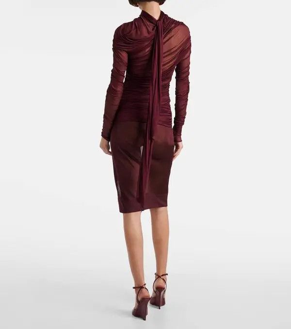 Saint Laurent Paris o1bcso1str0426 Ruched Sheer Top in Brown Size S / US 4 / IT 40 - 6 Thumbnail