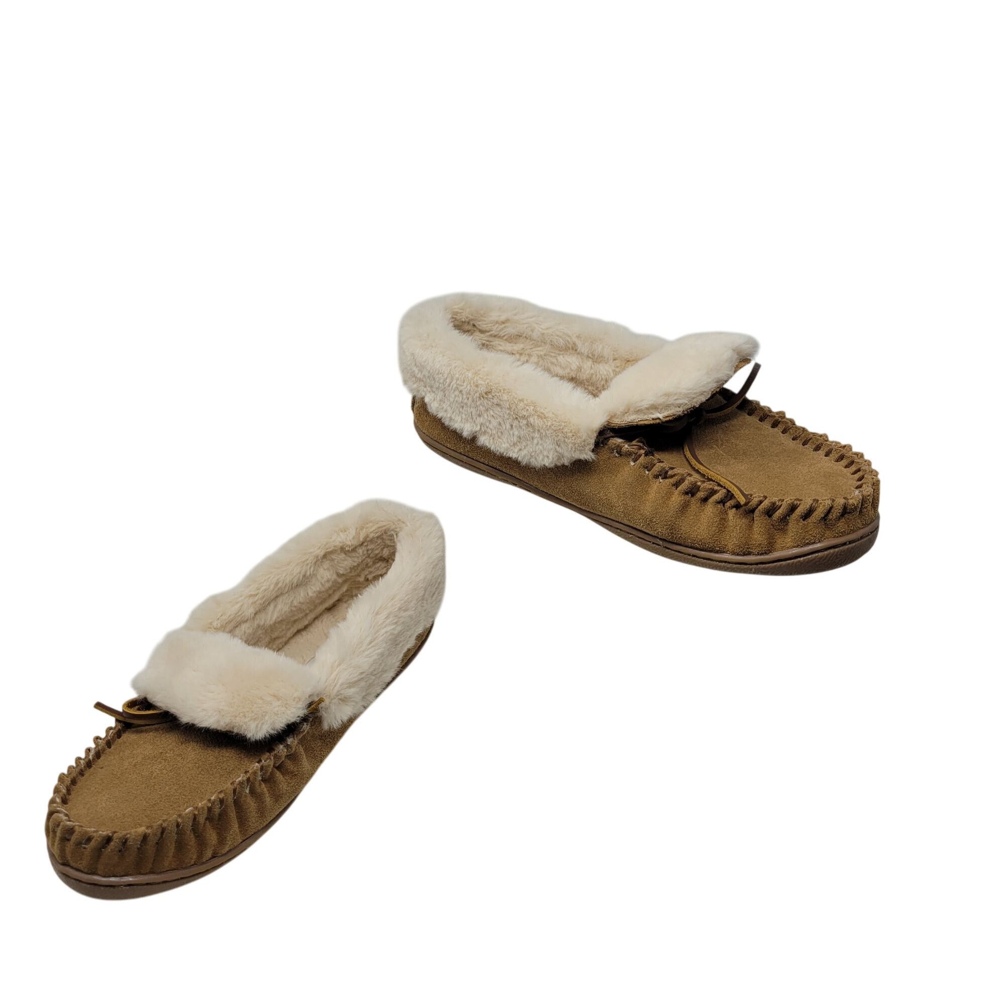 Minnetonka Minnetonka Womens Tan Suede Moccasin Slippers Sherpa Faux F Size US 9 / IT 39 - 1 Thumbnail
