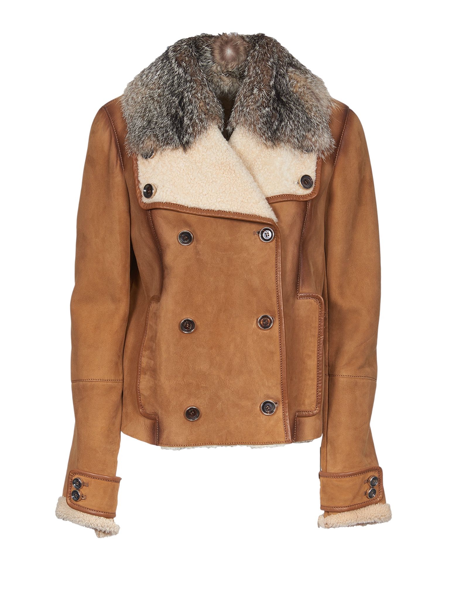 Gucci FOX FUR COLLAR SHEARLING LEATHER COAT JACKET Size S / US 4 / IT 40 - 1 Thumbnail