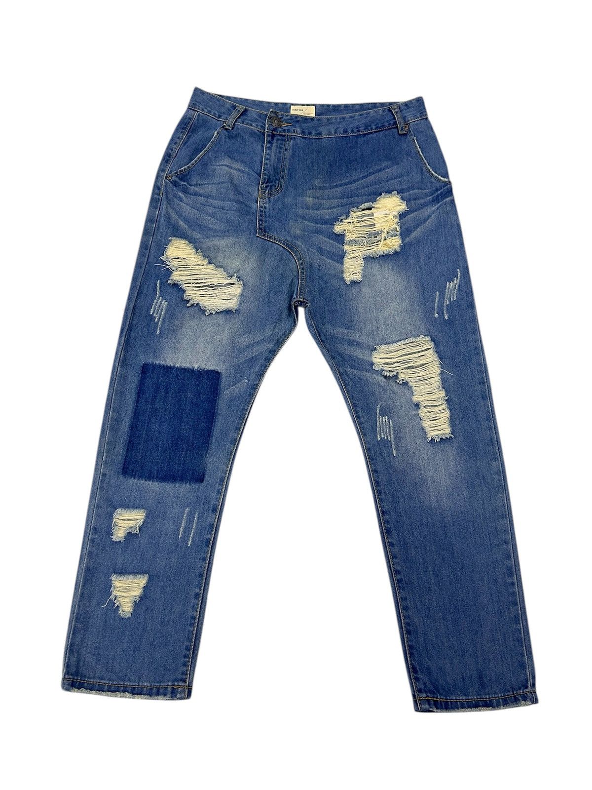 Japanese Brand × Vintage Vintage Japanese Ripped Denim Patches Style Jeans Size US 31 - 1 Thumbnail