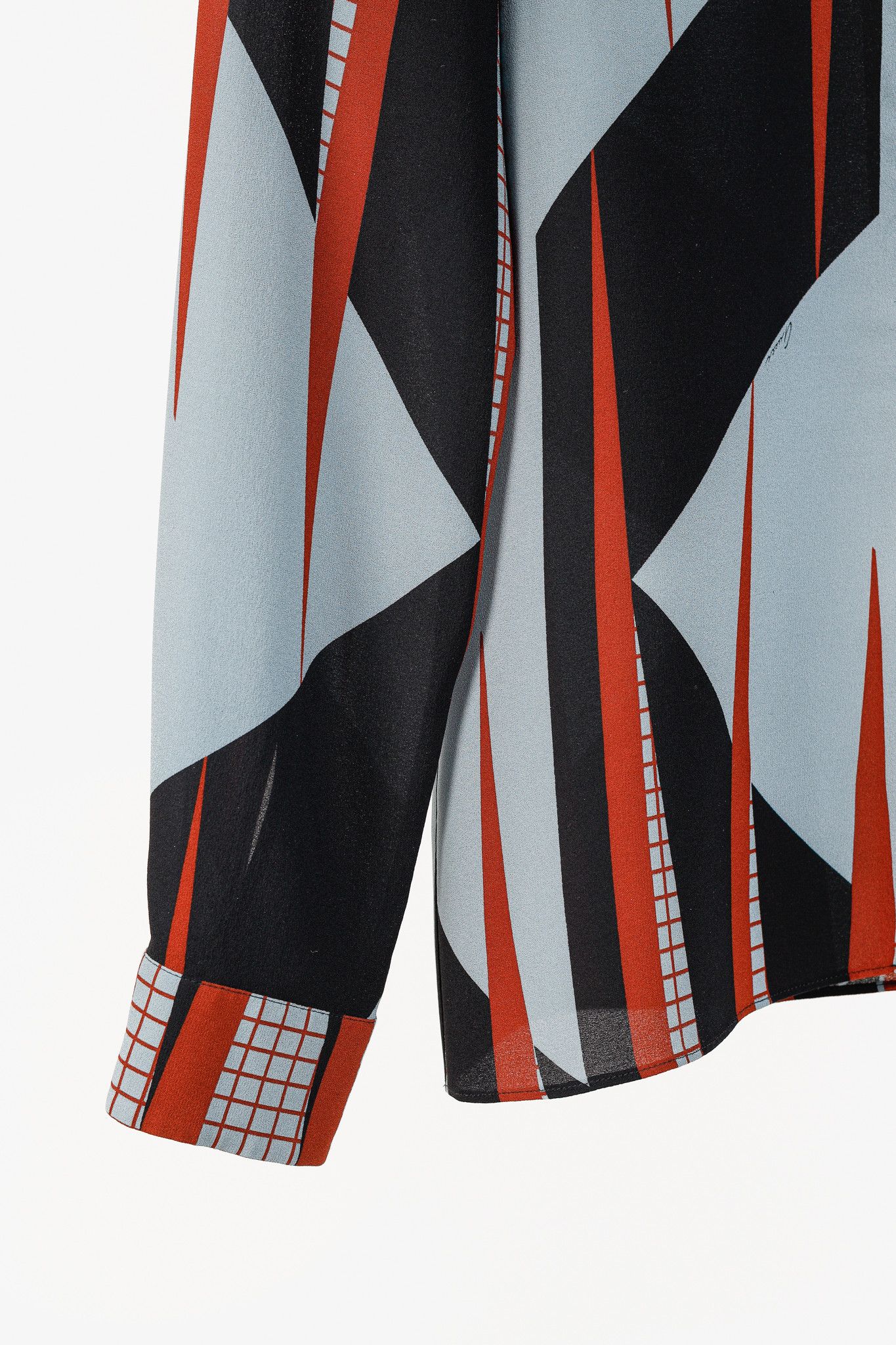Gucci Gucci PF/15 Dusty Avio Triangle-Print Silk Shirt Size M / US 6-8 / IT 42-44 - 6 Thumbnail