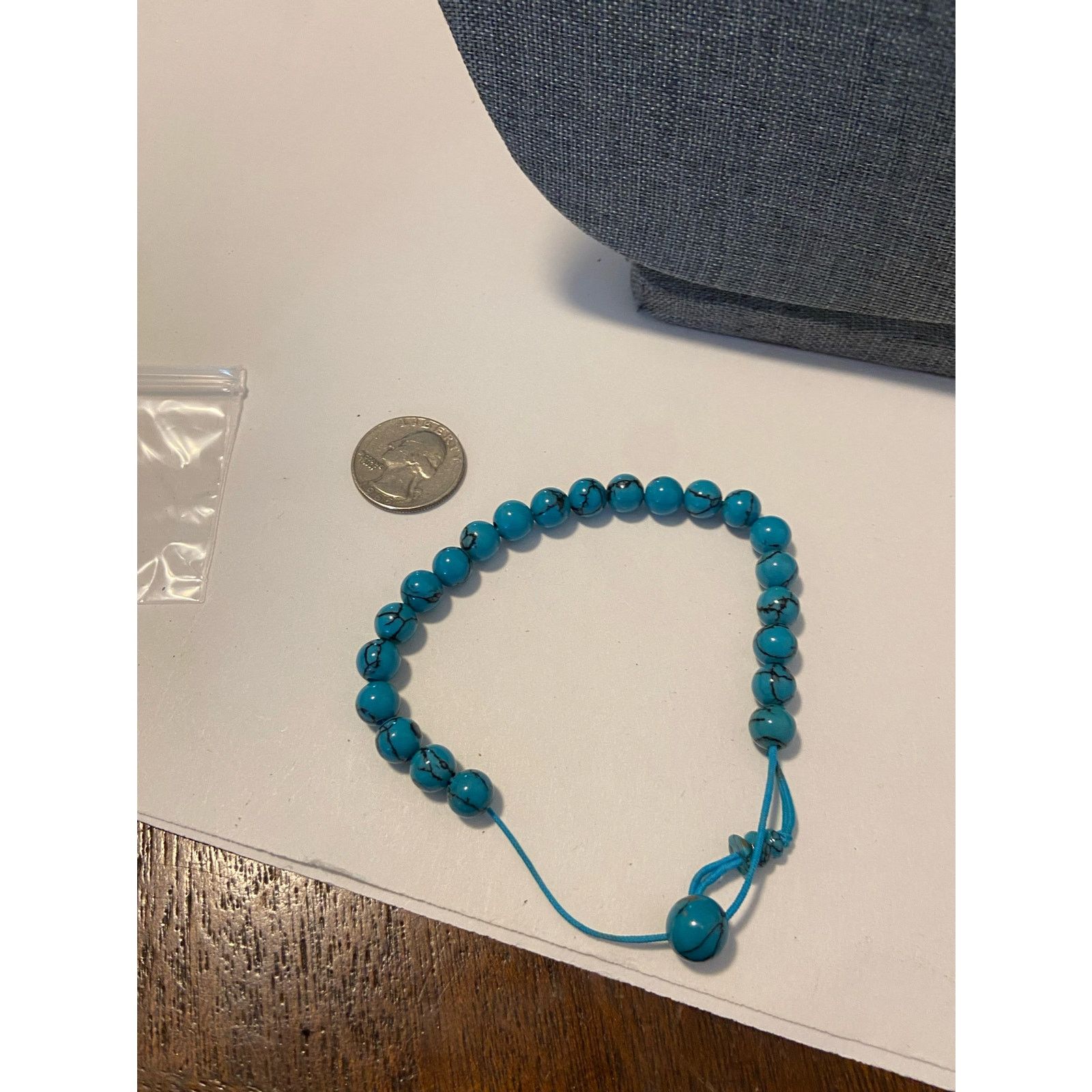 Handmade blue bead bracelet adjustable Size ONE SIZE - 3 Thumbnail
