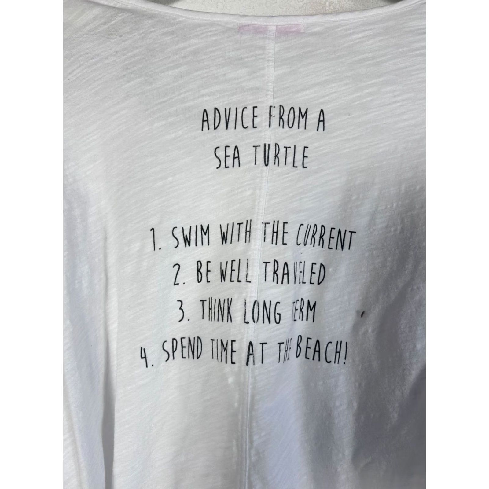 Vintage Fresh Produce Women’s White Graphic Tee “Advice From A Sea Turtle” 3/4 Sleeve T-Shirt One Size White Size ONE SIZE - 3 Thumbnail