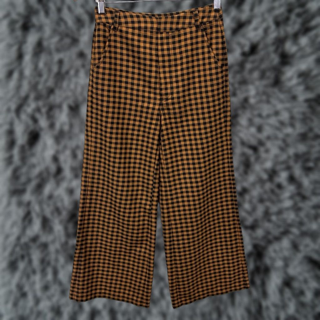 Free People Free People Mott Street Flare Pants Sz 0 Women’s Check Wide Leg Ankle Trousers Brown Black Size 25" / US 0 / IT 36 - 1 Thumbnail