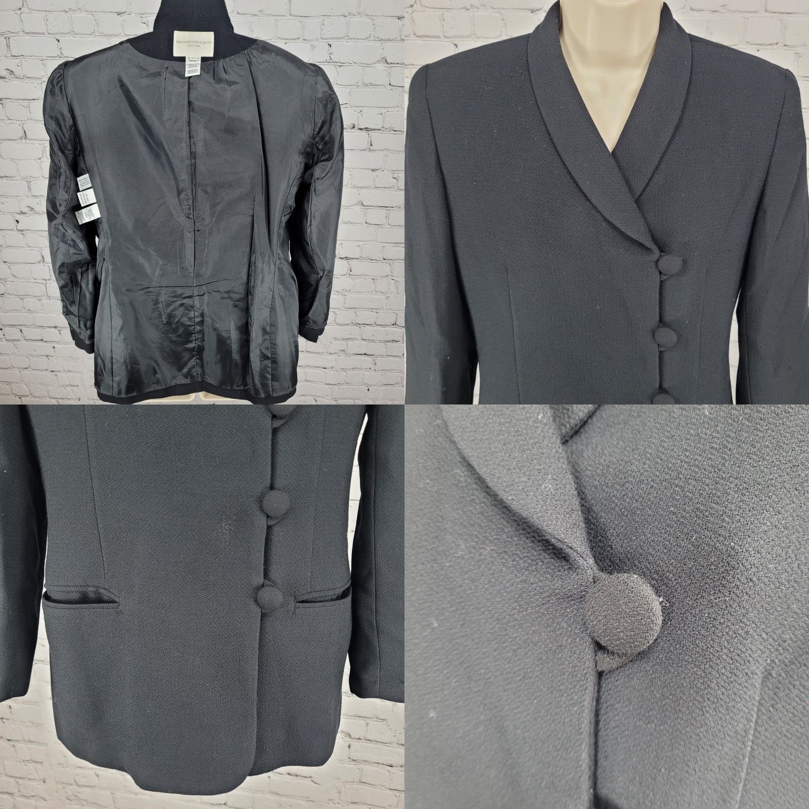 Vintage The Executive Suite Black 100% Worsted Wool Buttoned Jacket 8P Womens Shirt Coat or Jacket? Size M / US 6-8 / IT 42-44 - 8 Thumbnail