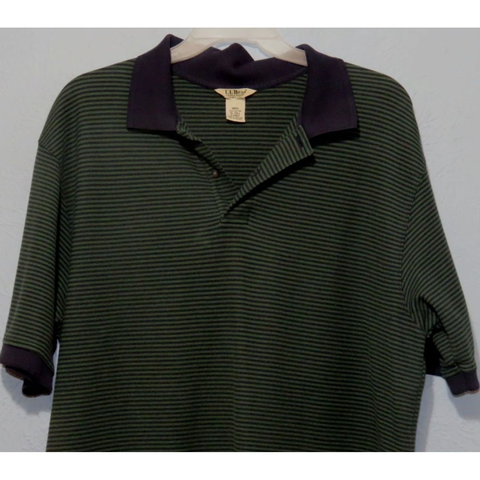 Vintage LL. Bean Men's XL-Tall Green Black Striped Short Sleeve Polo Shirt Size US XL / EU 56 / 4 - 3 Thumbnail