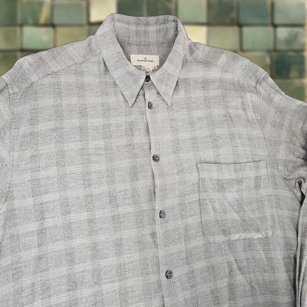 Ermenegildo Zegna Ermenegildo Zegna Shirt Mens XL Gray Plaid Button-Down Long Sleeve Made Italy Size US XL / EU 56 / 4 - 1 Thumbnail