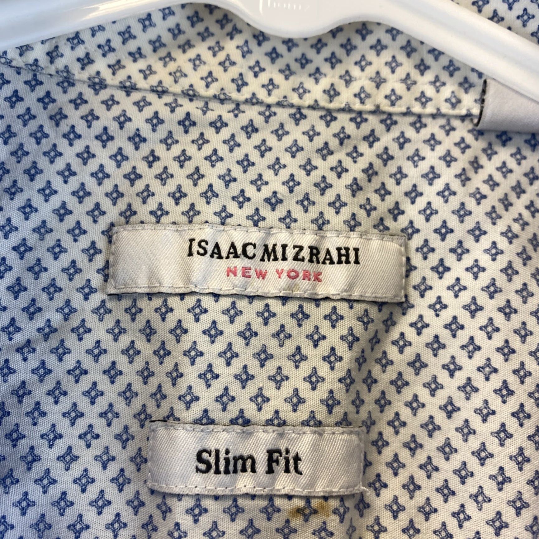 Isaac Mizrahi ISAAC MIZRAHI Shirt Mens Blue Cotton Slim Button-Down Long Sleeve 16 Regular Adult L Shirt - Men’s Button-Up, 70s 80s 90s Theme Size US L / EU 52-54 / 3 - 5 Thumbnail