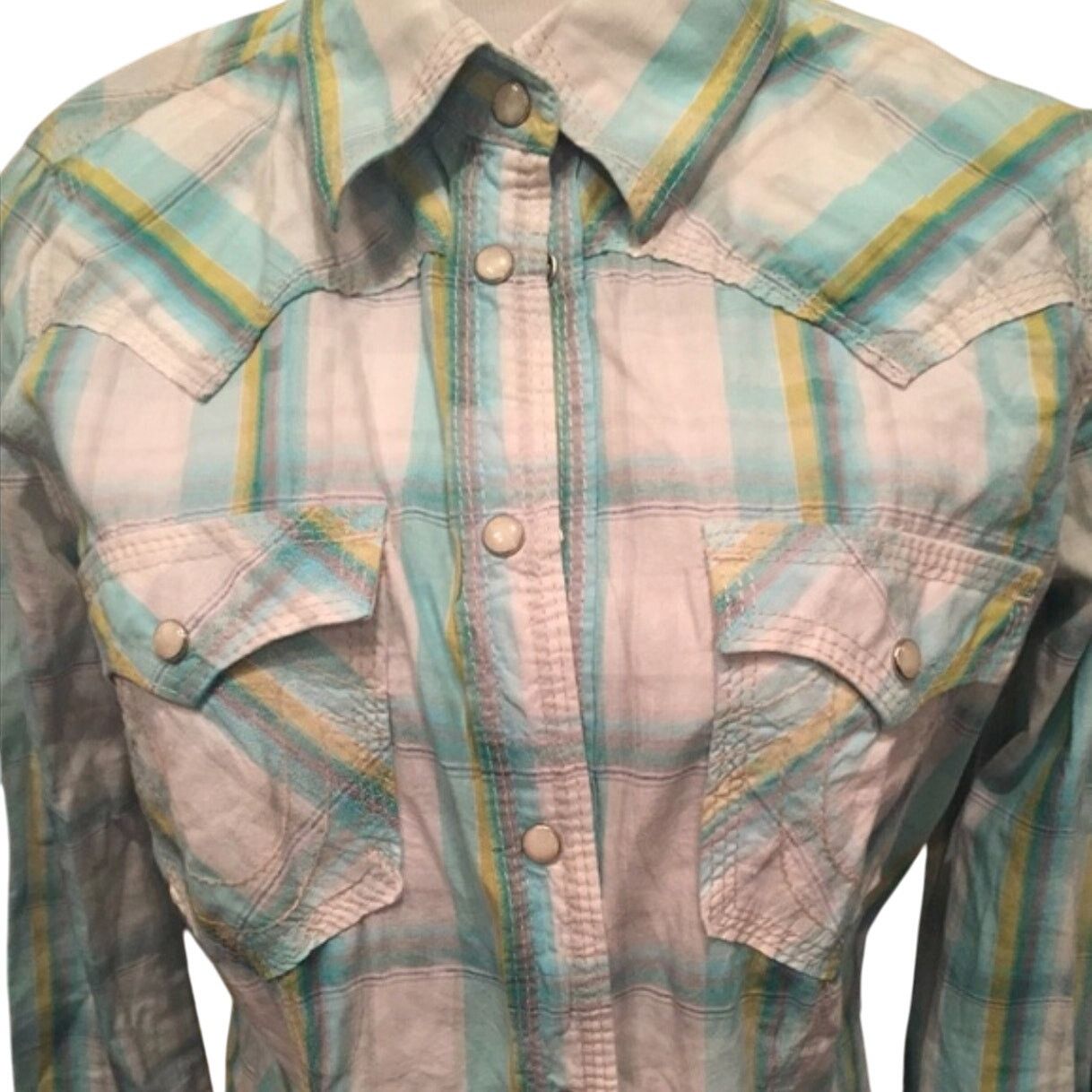 True Religion True Religion Blue Yellow Plaid Pearl Snap Front Medium Size M / US 6-8 / IT 42-44 - 3 Thumbnail