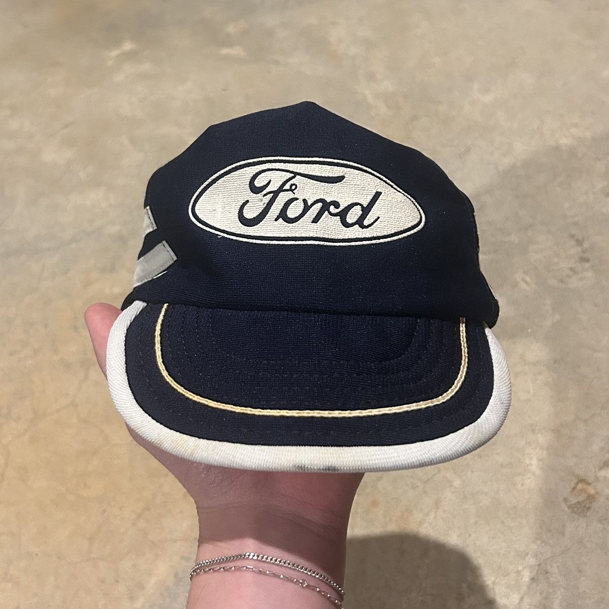Vintage Vintage 1980s Ford Motors Three Stripe Snapback Trucker Hat Size ONE SIZE - 1 Thumbnail