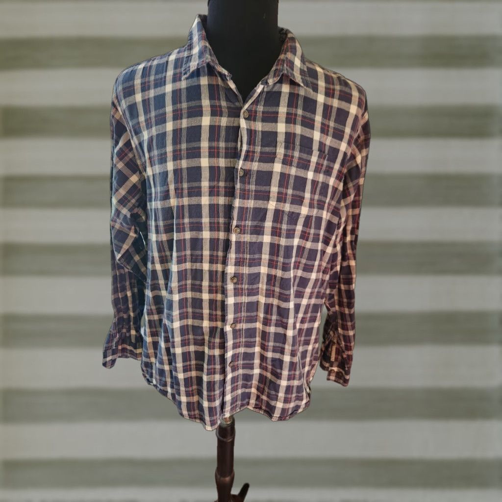 Wrangler Wrangler Jeans Co Long Sleeve Button-Down Shirt Plaid Blue Red XL Mens Size US XL / EU 56 / 4 - 1 Thumbnail