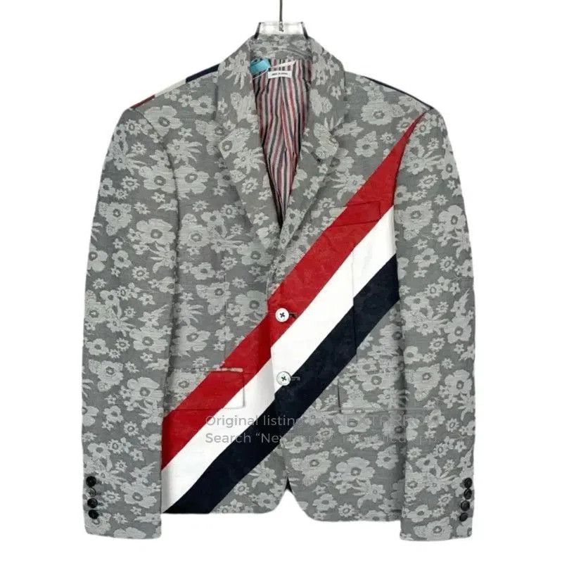 Thom Browne Thom Browne Gray Floral Stitched Blazer . Size US S / EU 44-46 / 1 - 1 Thumbnail