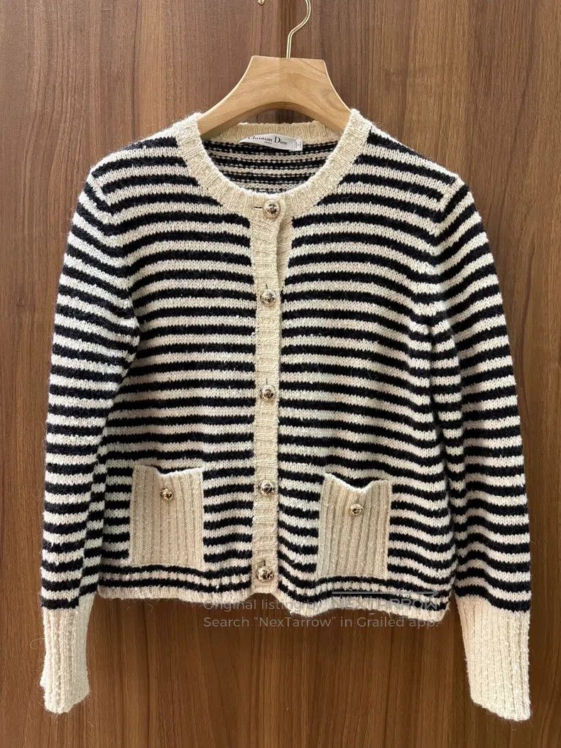 Dior Dior Black and white striped knitted cardigan coat Size M / US 6-8 / IT 42-44 - 1 Thumbnail