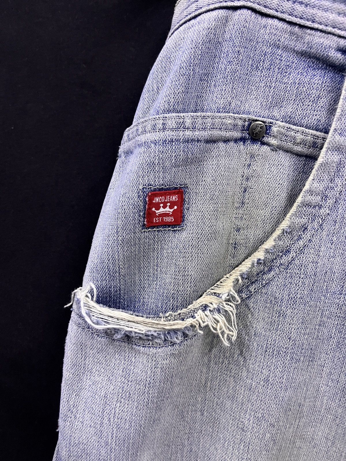 JNCO RARE‼️ VINTAGE JNCO JEANS FLAME EMBROIDERED JEANS JORTS Size US 39 - 14 Thumbnail