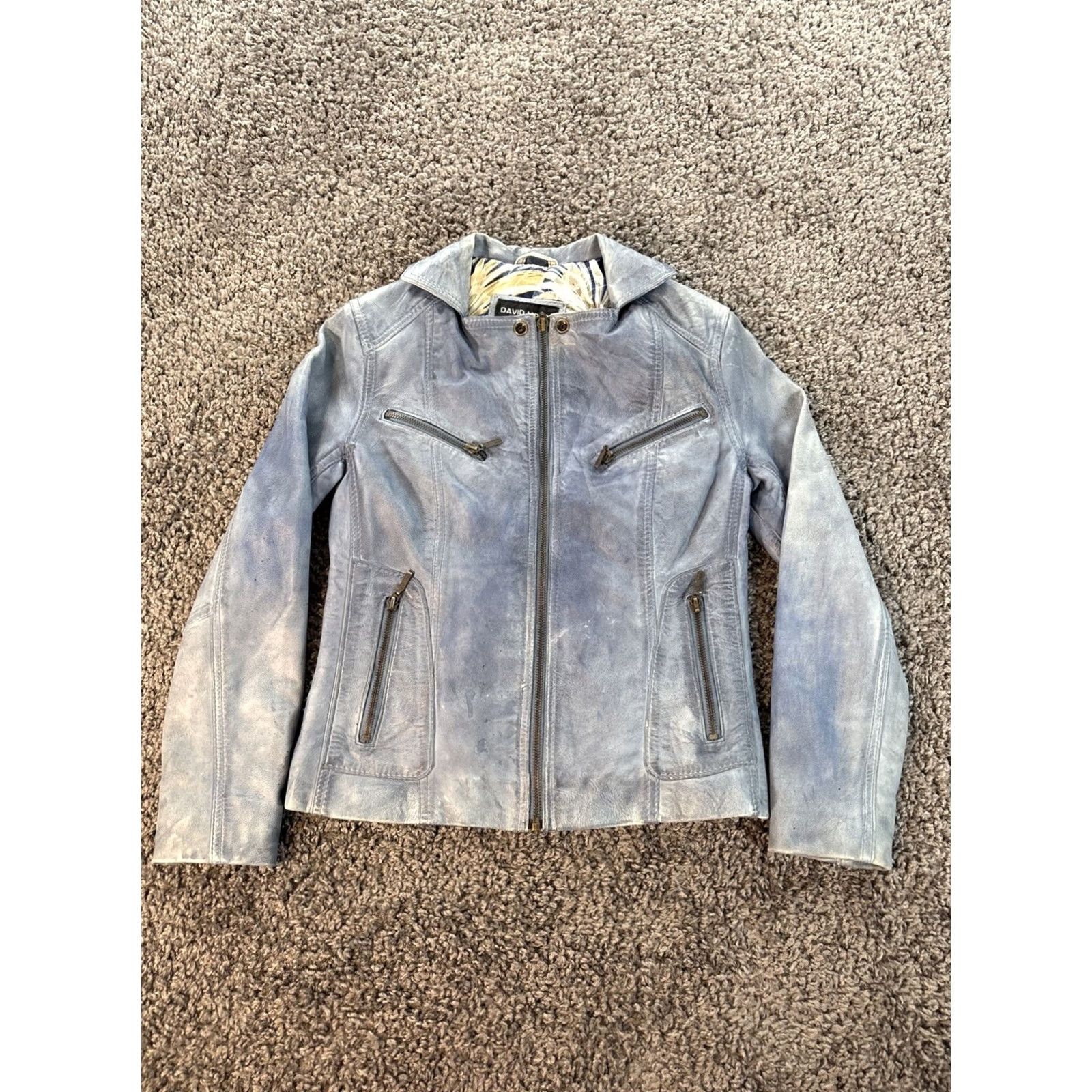 Vintage VINTAGE David Moore Leather Jacket Womens XS Blue Lined Full Zip Moto Distressed Classic Motorcycle Size XS / US 0-2 / IT 36-38 - 2 Thumbnail
