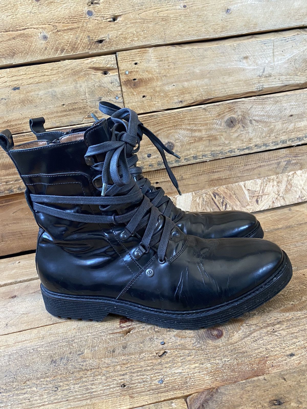 Alexander McQueen × Designer Alexander mc queen black patent leather lace boots sz41 Size US 8 / EU 41 - 10 Thumbnail