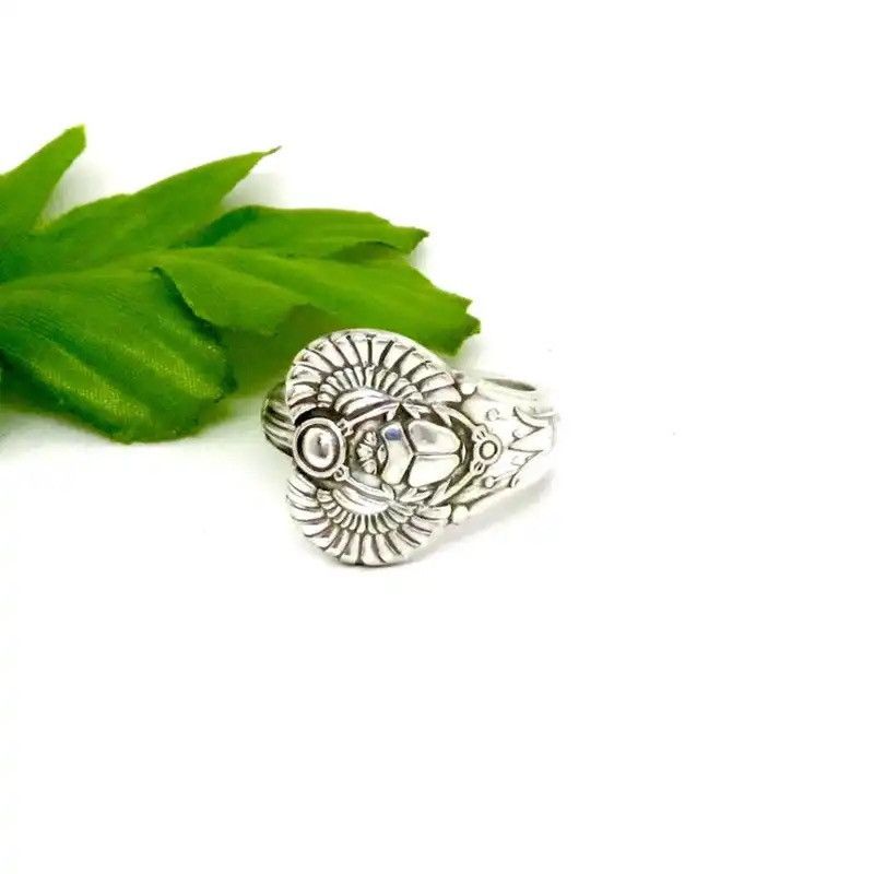Jewelry × Vintage Creative Egyptian Inspired Designs Sacred Wing Scarab Ring Size ONE SIZE - 1 Thumbnail