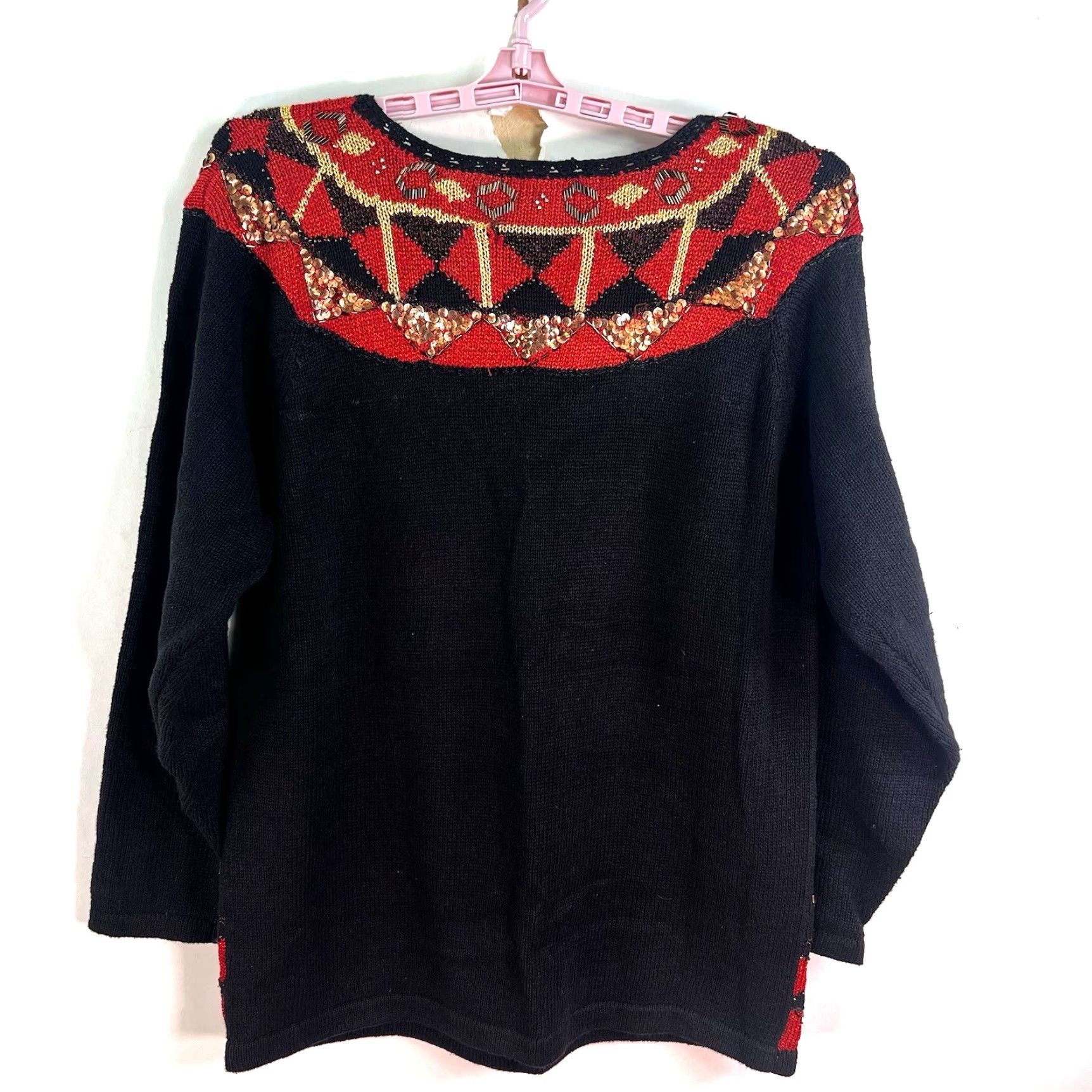 Vintage VINTAGE N8tive Knits Beaded Sweater Shirt Women M Black Red 1980s Sequined Embellished Size M / US 6-8 / IT 42-44 - 7 Thumbnail