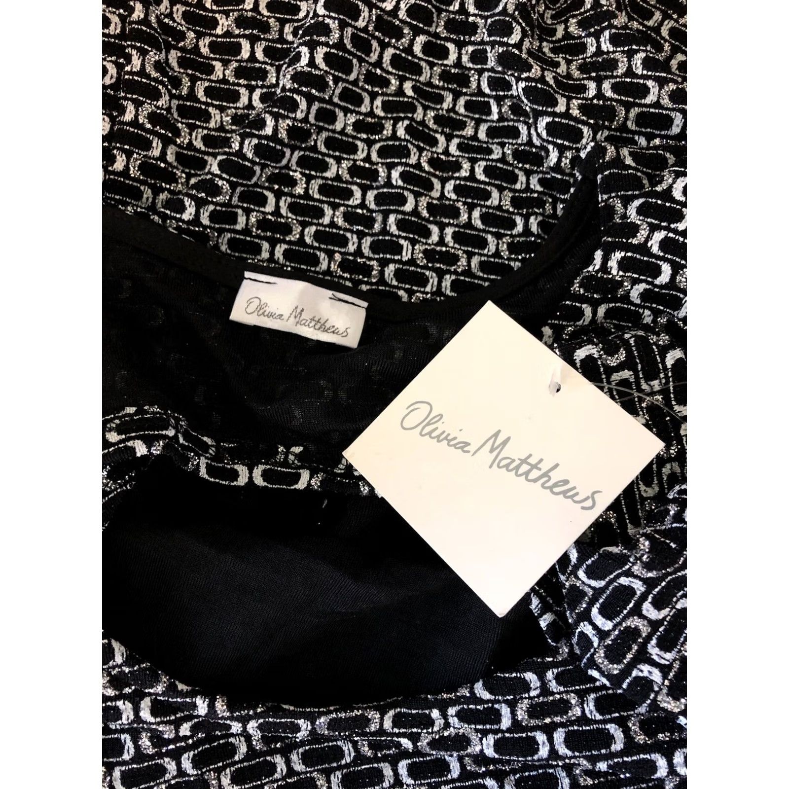Vintage NWT Olivia Matthews Midi Shift Dress L blk/silver Metallic Glitter Cut Out Back Dress Size L / US 10 / IT 46 - 4 Thumbnail