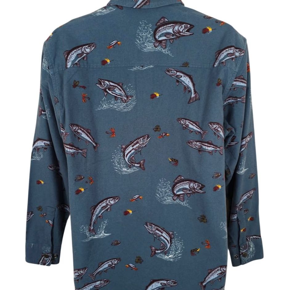 Roundtree & Yorke Roundtree & Yorke Fly Fishing Shirt Mens Size Small Blue All Over Print Button-Down Collared Long Sleeve Cotton Size US S / EU 44-46 / 1 - 4 Thumbnail