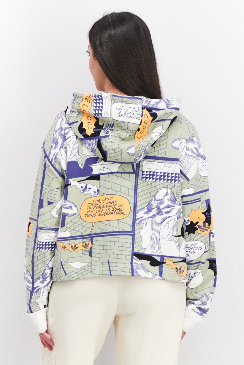 Nike Adidas Cropped Comic Book Beige Ladies Hoodie Size M / US 6-8 / IT 42-44 - 3 Thumbnail