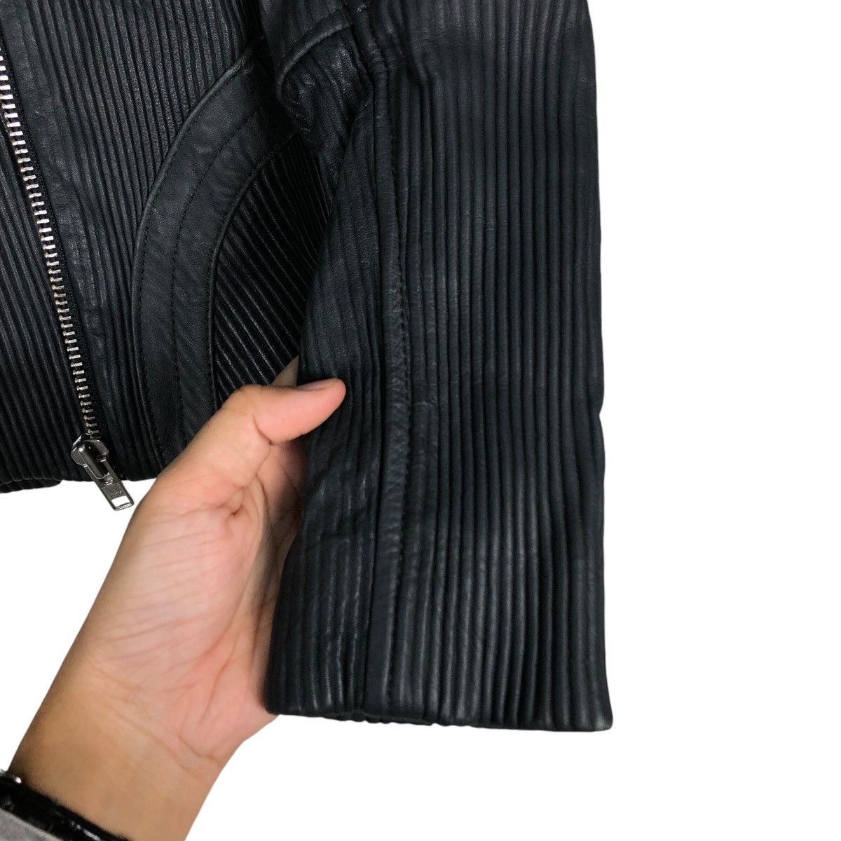 Japanese Brand 📌Cropped Biker Leather Jacket Pleated Maje Bondage Design Size XS / US 0-2 / IT 36-38 - 16 Thumbnail