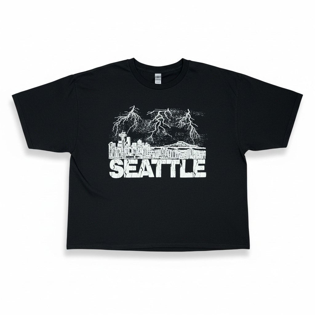 Gildan Seattle Washington Women's XL Lightning Cropped T-Shirt Size XL / US 12-14 / IT 48-50 - 1 Thumbnail