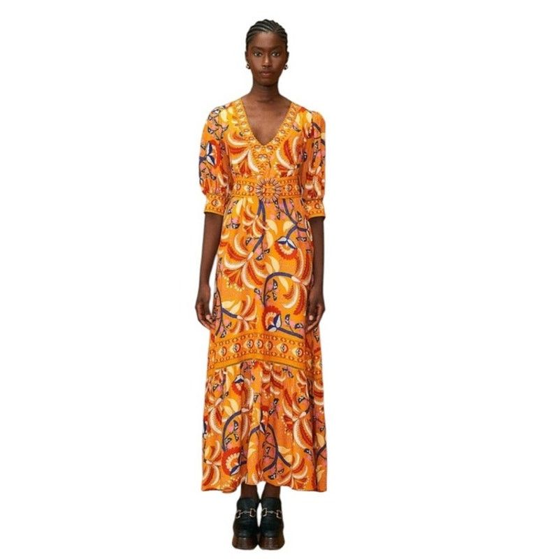 Farm Rio Farm Rio Yellow Palms Party Maxi Dress Sz S Size S / US 4 / IT 40 - 2 Thumbnail