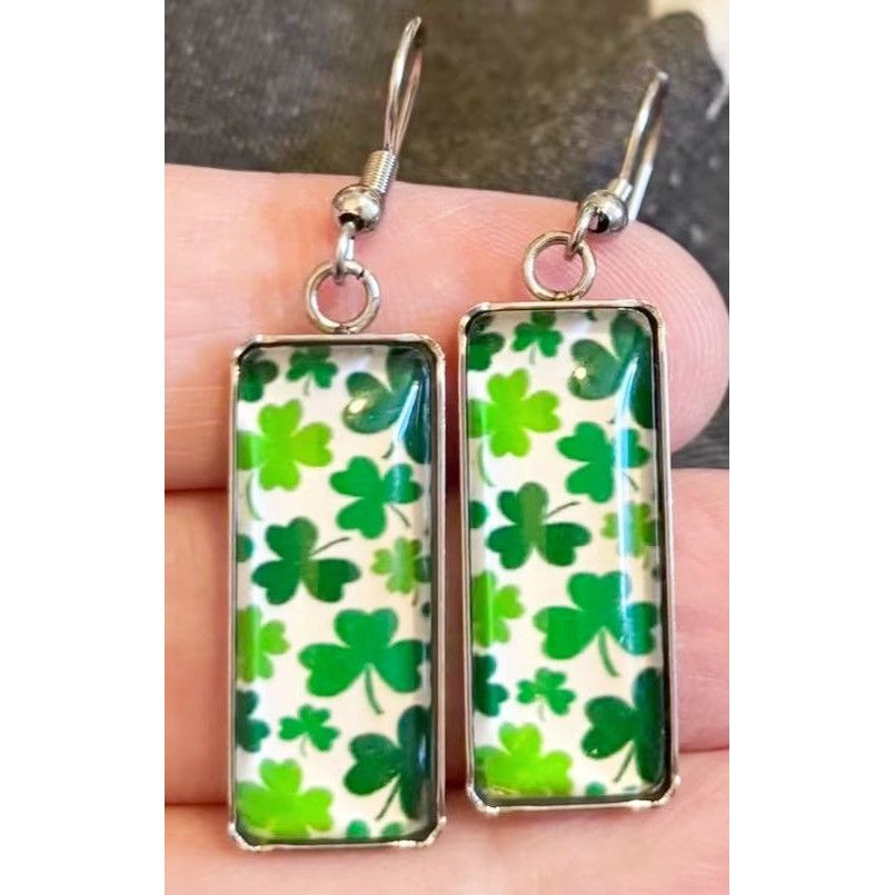 Handmade St Patrick's Day Shamrock Earrings Rectangle Party Parade Fe Size ONE SIZE - 4 Thumbnail