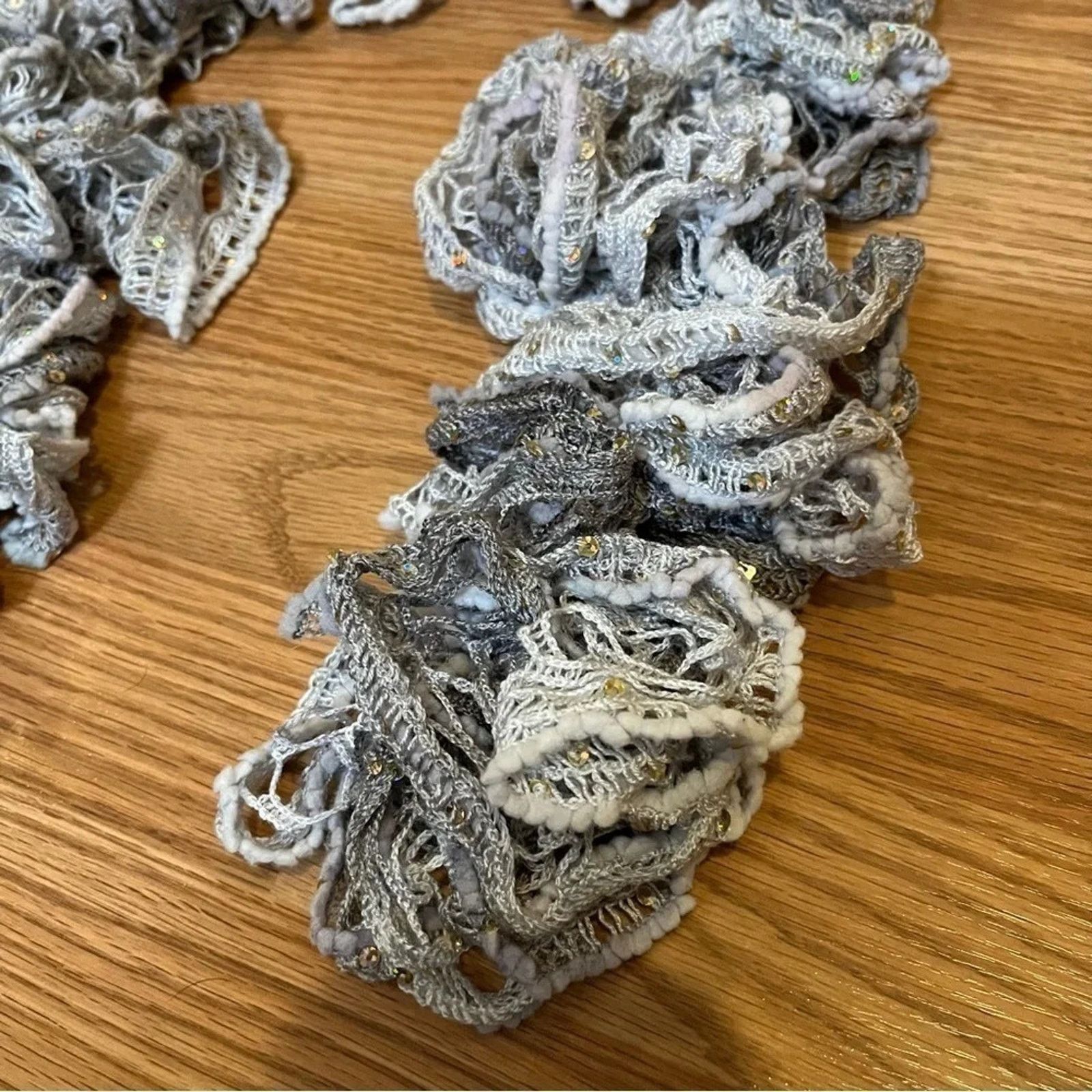 Handmade Fashion Handmade Crochet Ruffle Lace Scarf Grey Size ONE SIZE - 2 Thumbnail