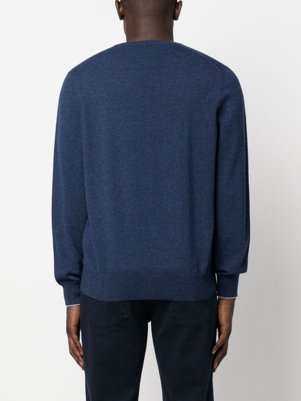 Brunello Cucinelli o1w1db10425 Cashmere V-Neck Knitted Jumper in Blue Size US L / EU 52-54 / 3 - 3 Thumbnail