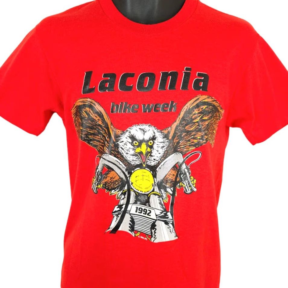 Vintage VINTAGE Laconia Bike Week T Shirt Mens S Red 90s Bald Eagle Made In USA T-Shirt Size US S / EU 44-46 / 1 - 2 Thumbnail