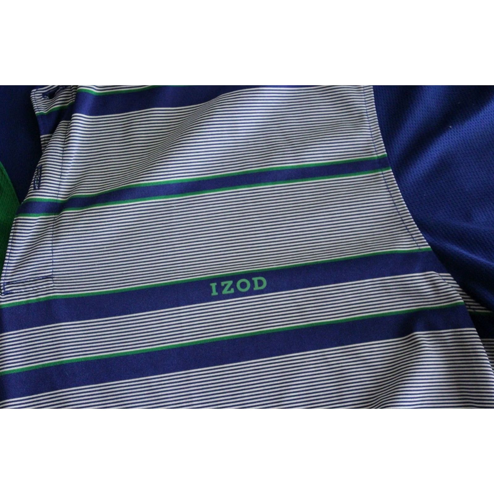 Izod VINTAGE Izod Golf POLO SHIRT XL Extra Large Bluish Green Stripe Poly Golf Shirt Mens Size US XL / EU 56 / 4 - 3 Thumbnail